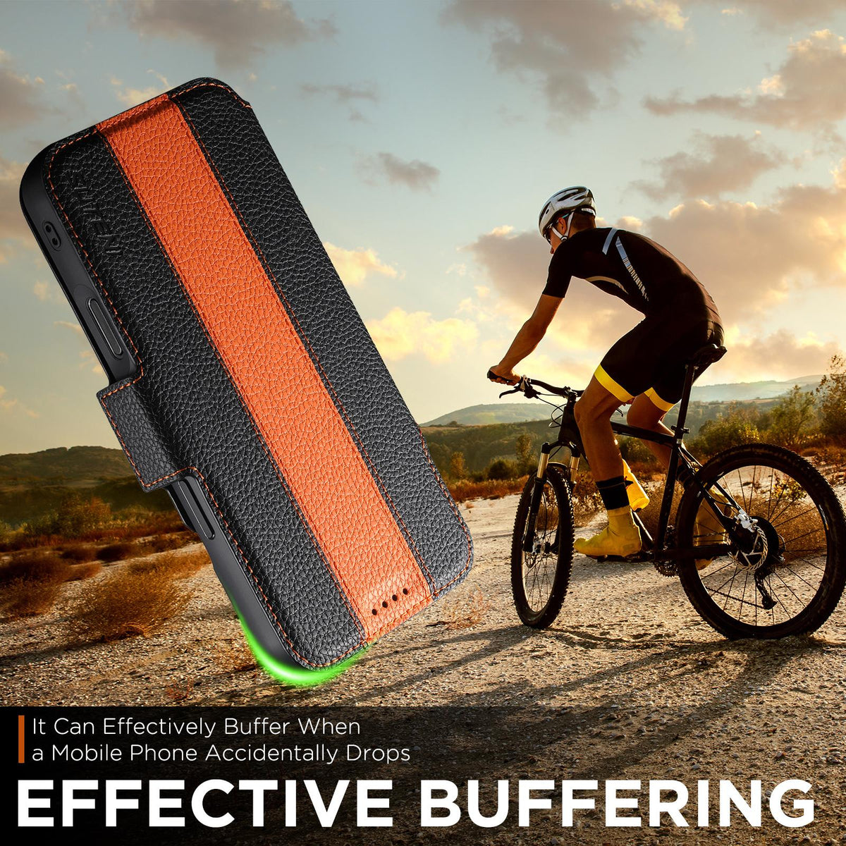 Compatible with iPhone 18 Pro Max Suteni Q08 2-in-1 Multi-function Magnetic Wallet Big Litchi Vegan Leather Phone Case - Orange