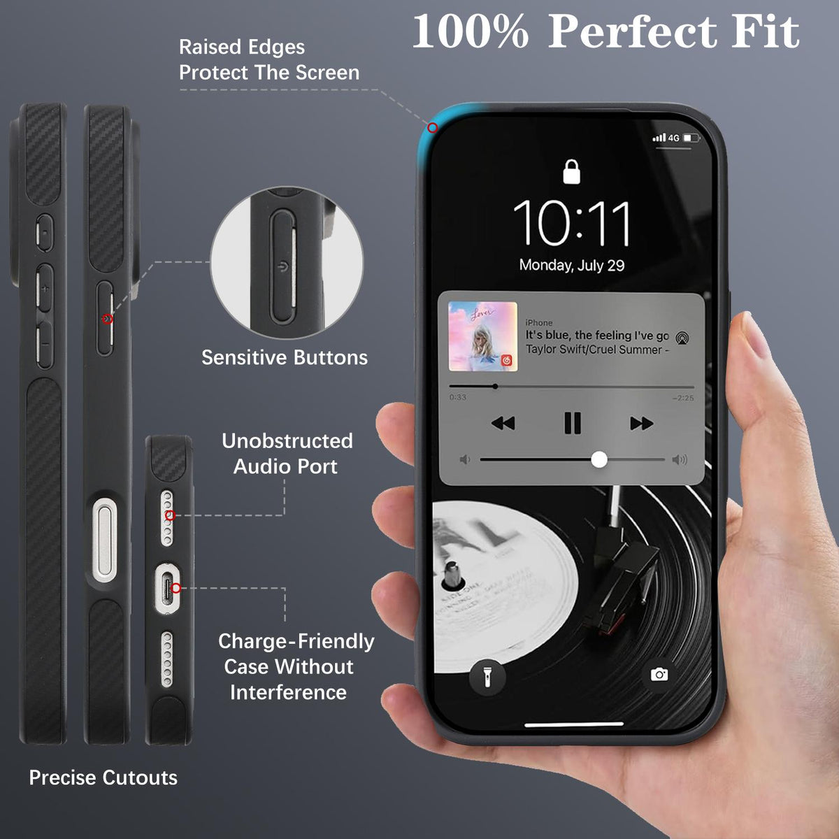 Compatible with iPhone 18 Pro Max Carbon Fiber MagSafe Phone Case - Black