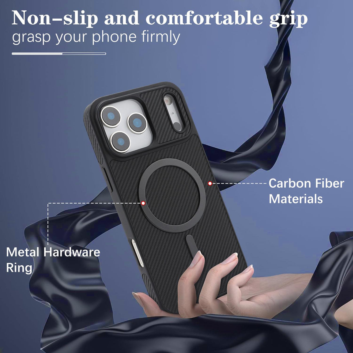 Compatible with iPhone 18 Pro Max Carbon Fiber MagSafe Phone Case - Black
