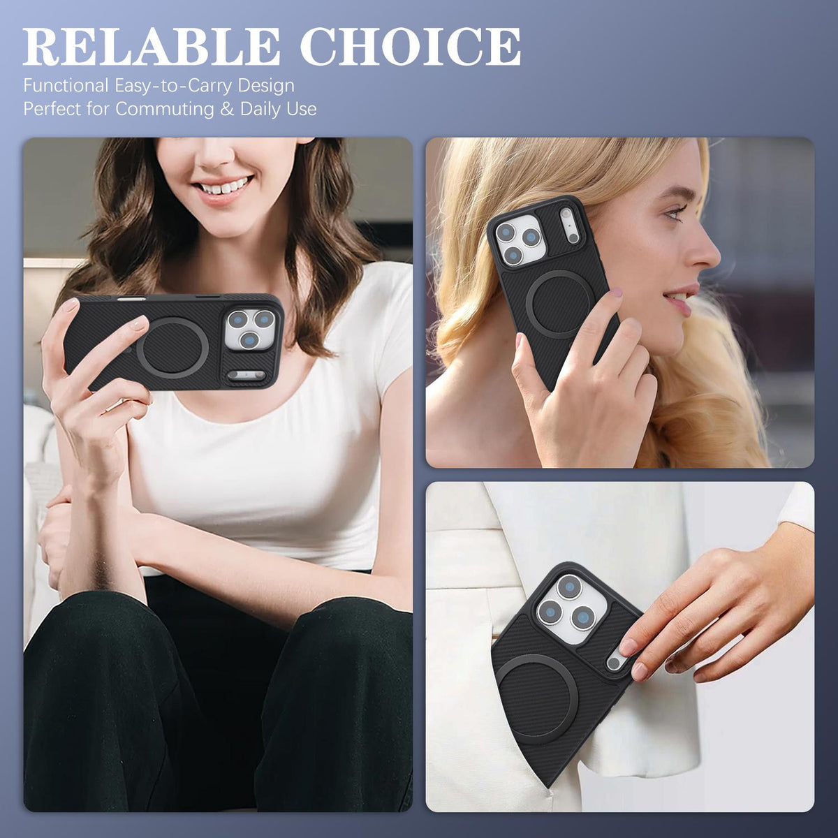 Compatible with iPhone 18 Pro Max Carbon Fiber MagSafe Phone Case - Black