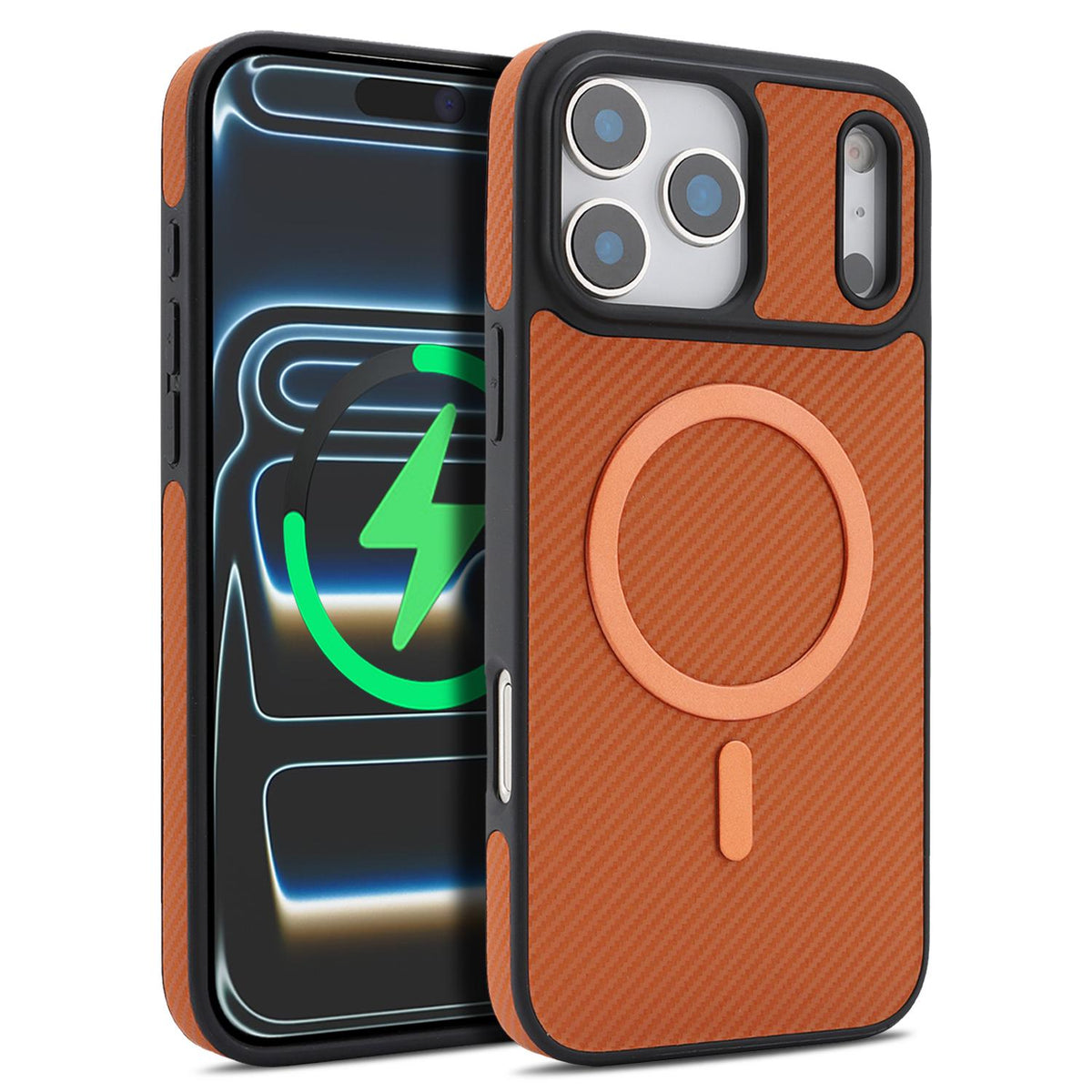Compatible with iPhone 18 Pro Max Carbon Fiber MagSafe Phone Case - Brown