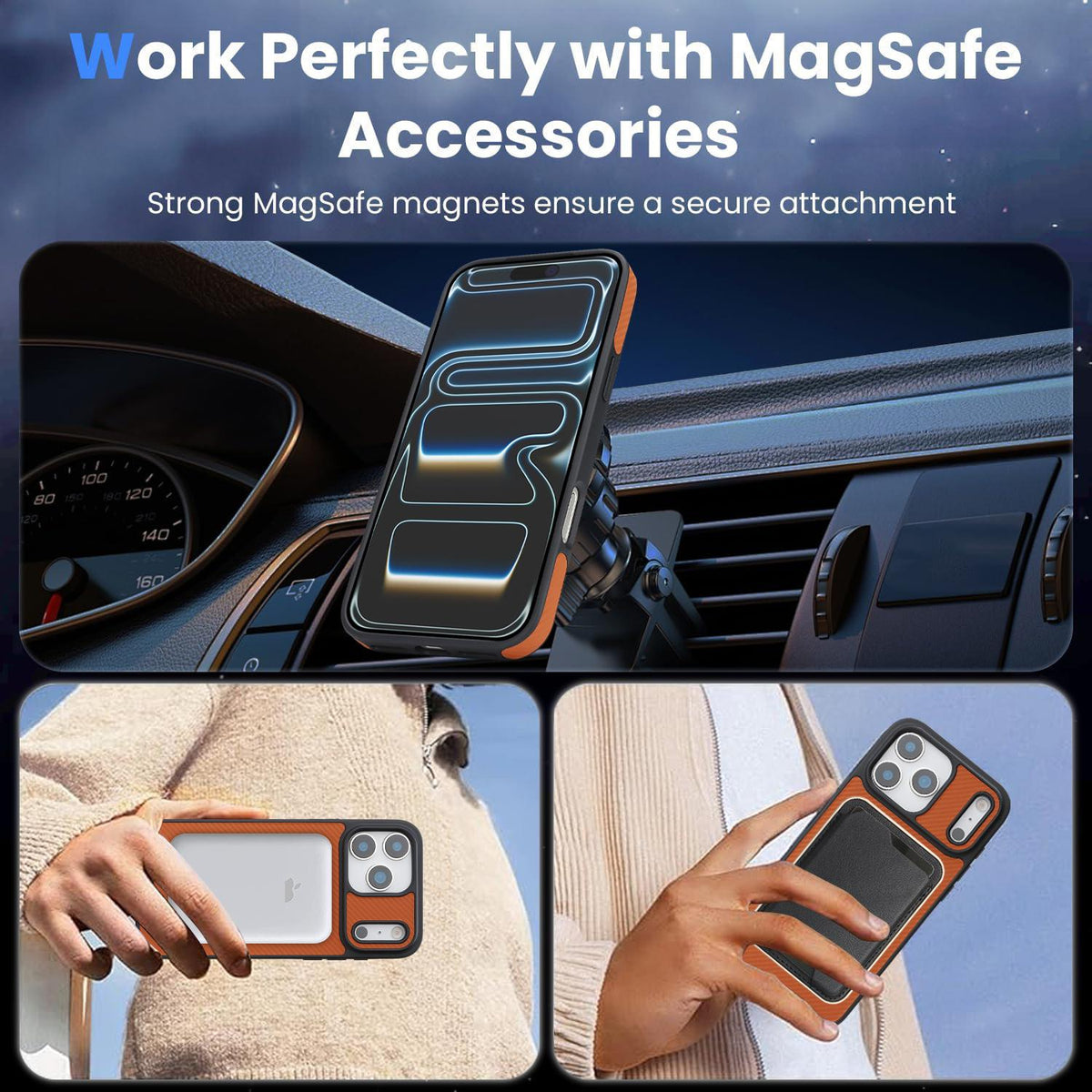 Compatible with iPhone 18 Pro Max Carbon Fiber MagSafe Phone Case - Brown
