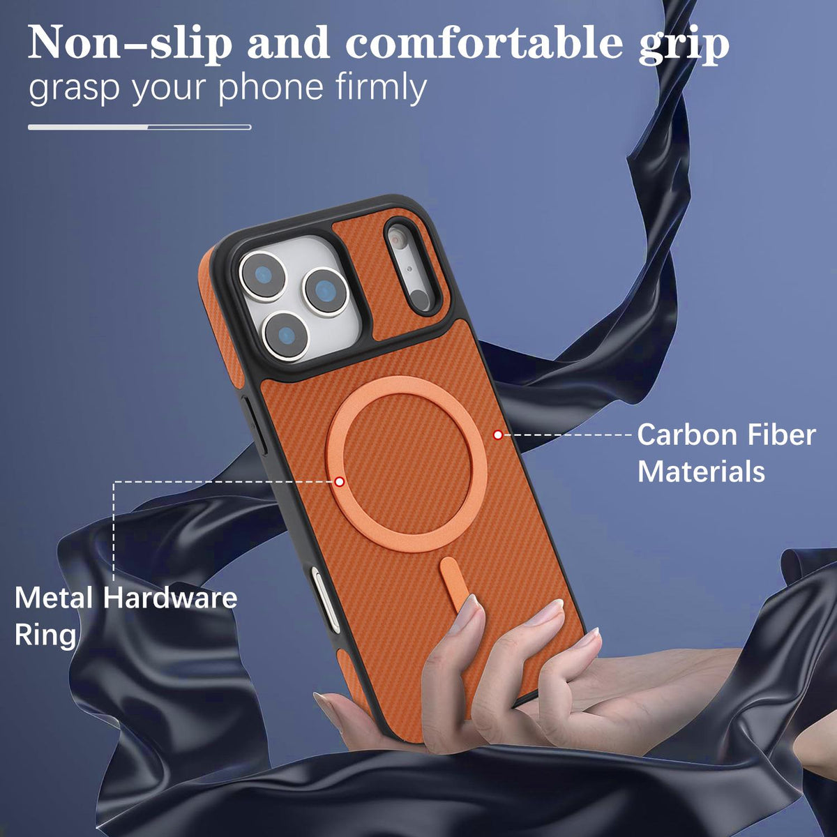 Compatible with iPhone 18 Pro Max Carbon Fiber MagSafe Phone Case - Brown