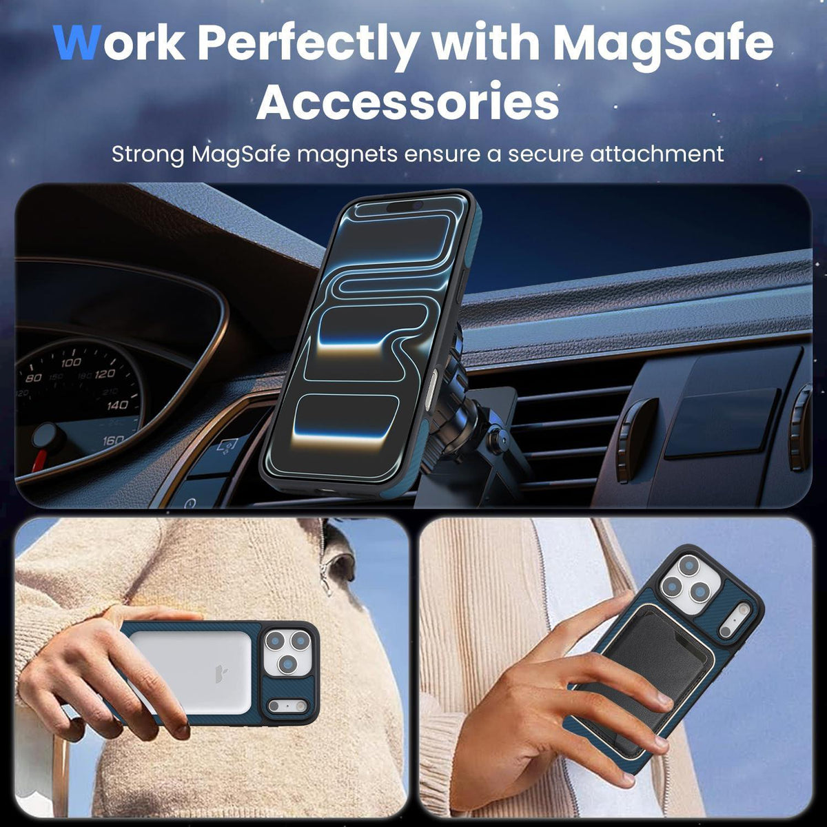 Compatible with iPhone 18 Pro Max Carbon Fiber MagSafe Phone Case - Blue