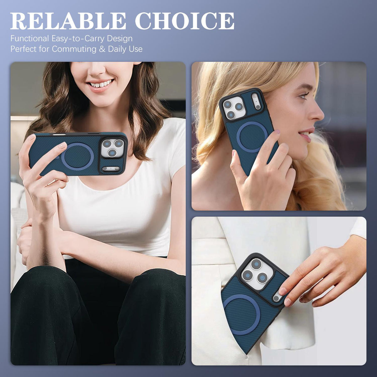 Compatible with iPhone 18 Pro Max Carbon Fiber MagSafe Phone Case - Blue