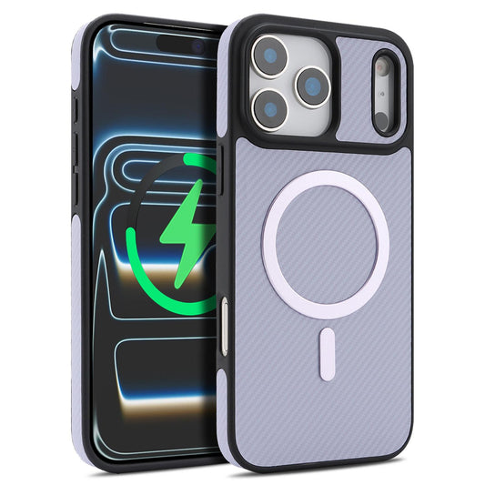 Compatible with iPhone 18 Pro Max Carbon Fiber MagSafe Phone Case - Purple