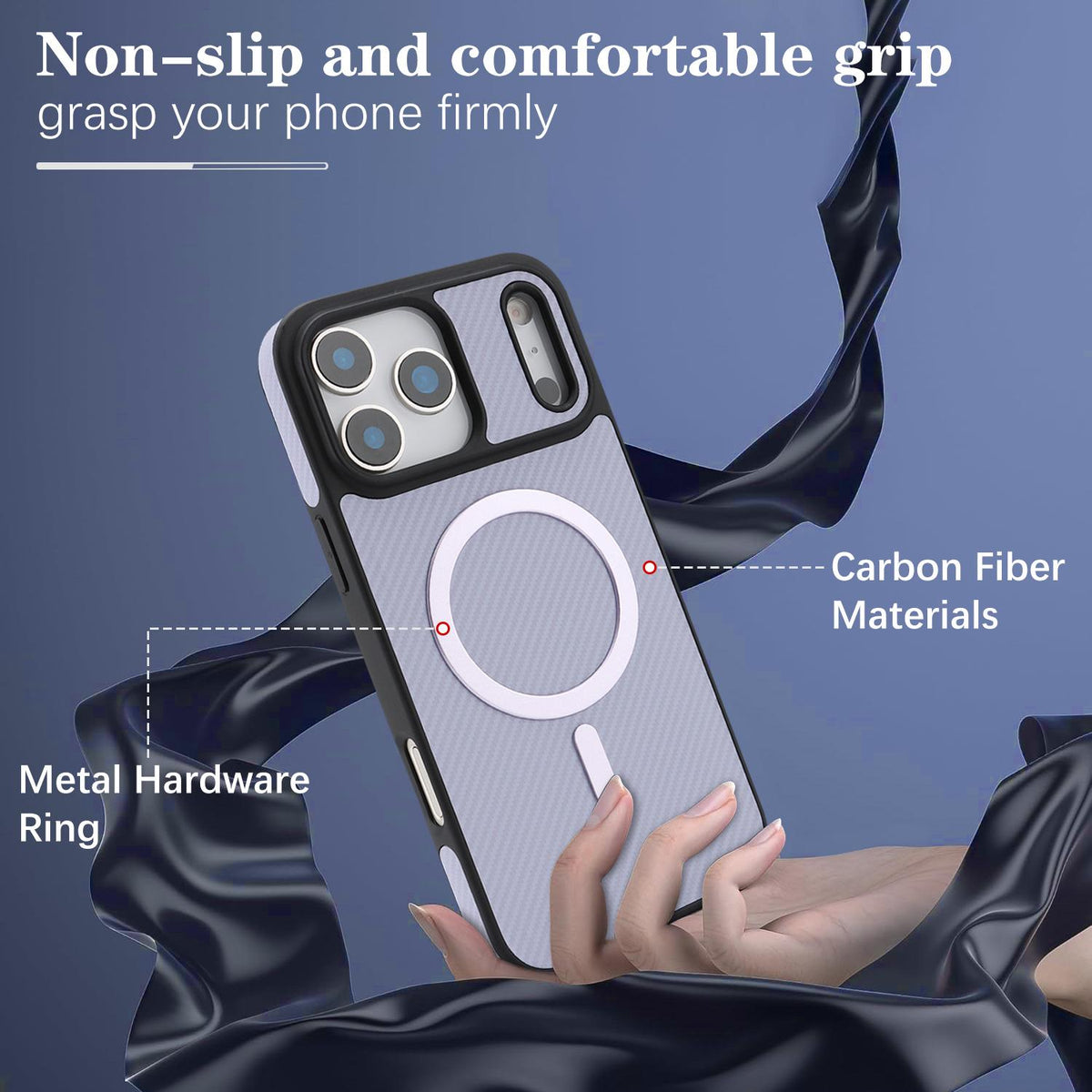 Compatible with iPhone 18 Pro Max Carbon Fiber MagSafe Phone Case - Purple