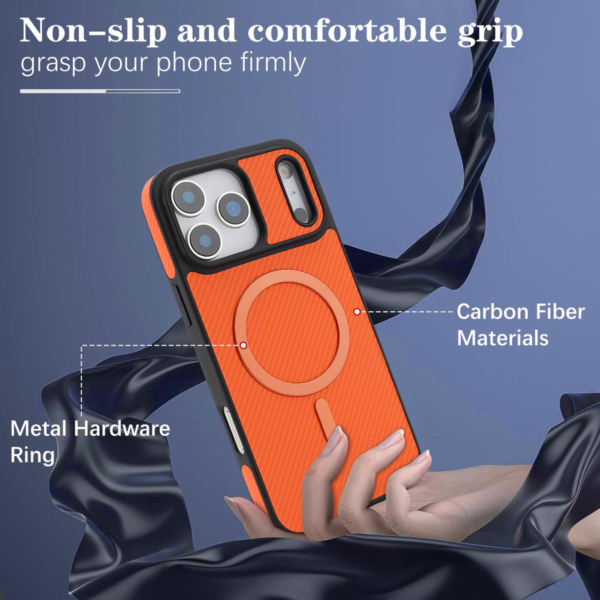 Compatible with iPhone 18 Pro Max Carbon Fiber MagSafe Phone Case - Orange