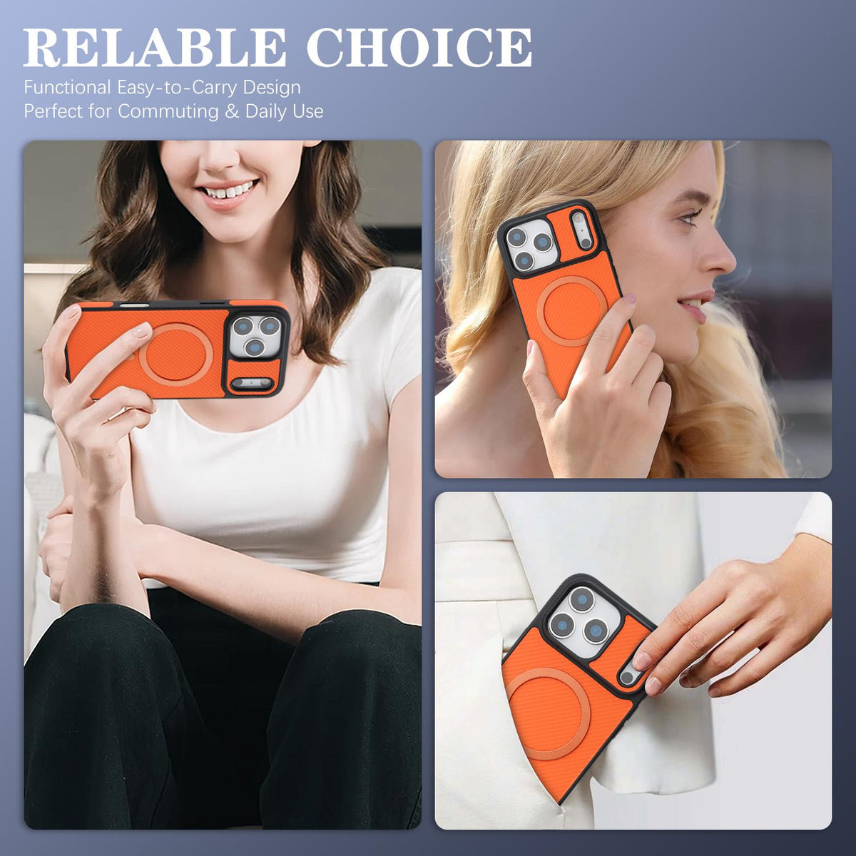 Compatible with iPhone 18 Pro Max Carbon Fiber MagSafe Phone Case - Orange