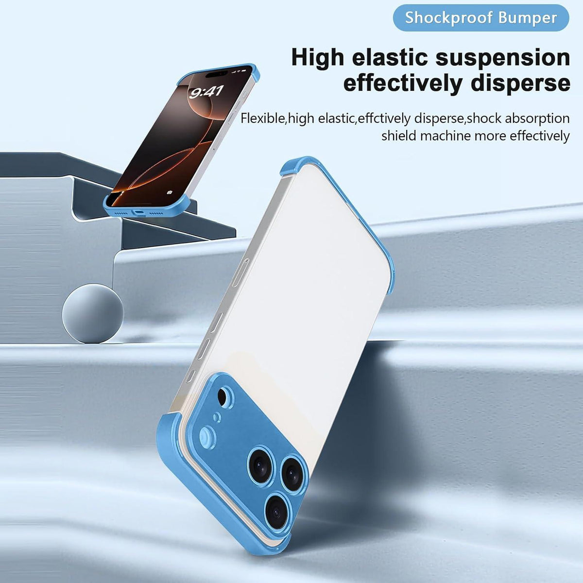 Compatible with iPhone 18 Pro Max Ultra-thin Frameless Titanium Alloy Four Corner Shockproof Phone Case - Light Blue