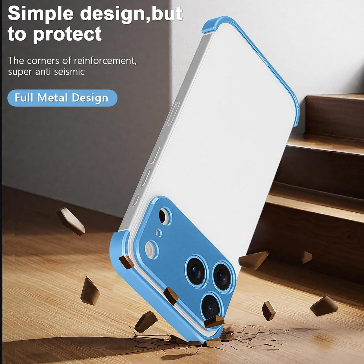 Compatible with iPhone 18 Pro Max Ultra-thin Frameless Titanium Alloy Four Corner Shockproof Phone Case - Light Blue
