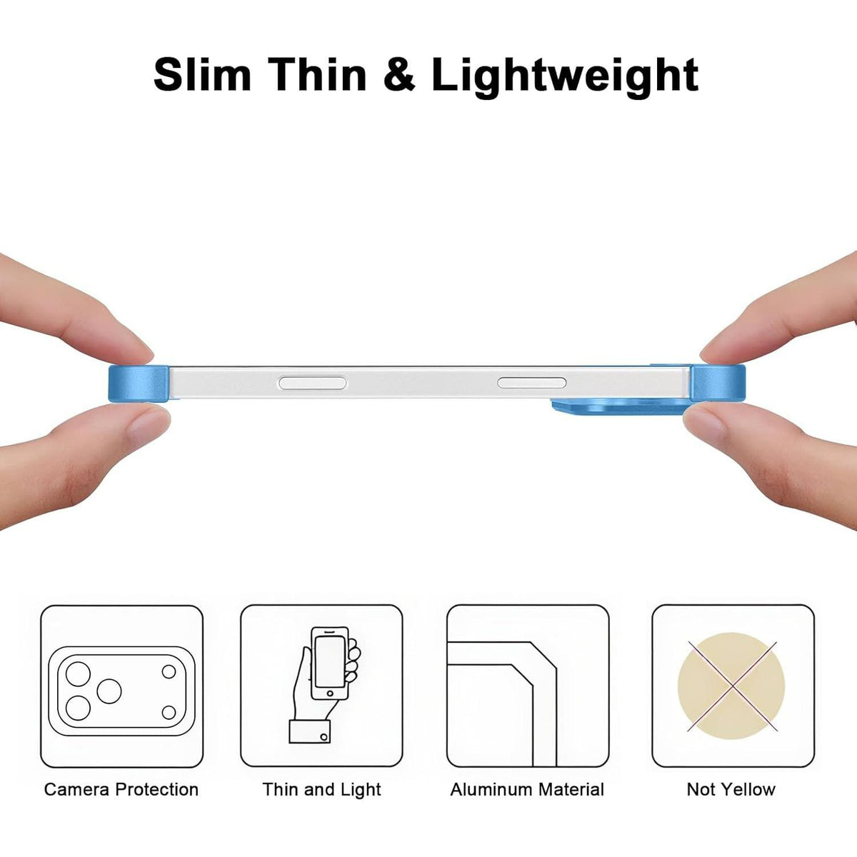 Compatible with iPhone 18 Pro Max Ultra-thin Frameless Titanium Alloy Four Corner Shockproof Phone Case - Light Blue