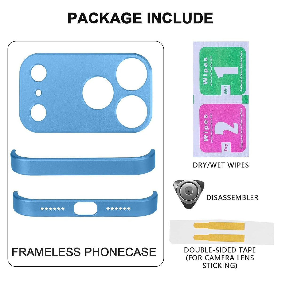 Compatible with iPhone 18 Pro Max Ultra-thin Frameless Titanium Alloy Four Corner Shockproof Phone Case - Light Blue
