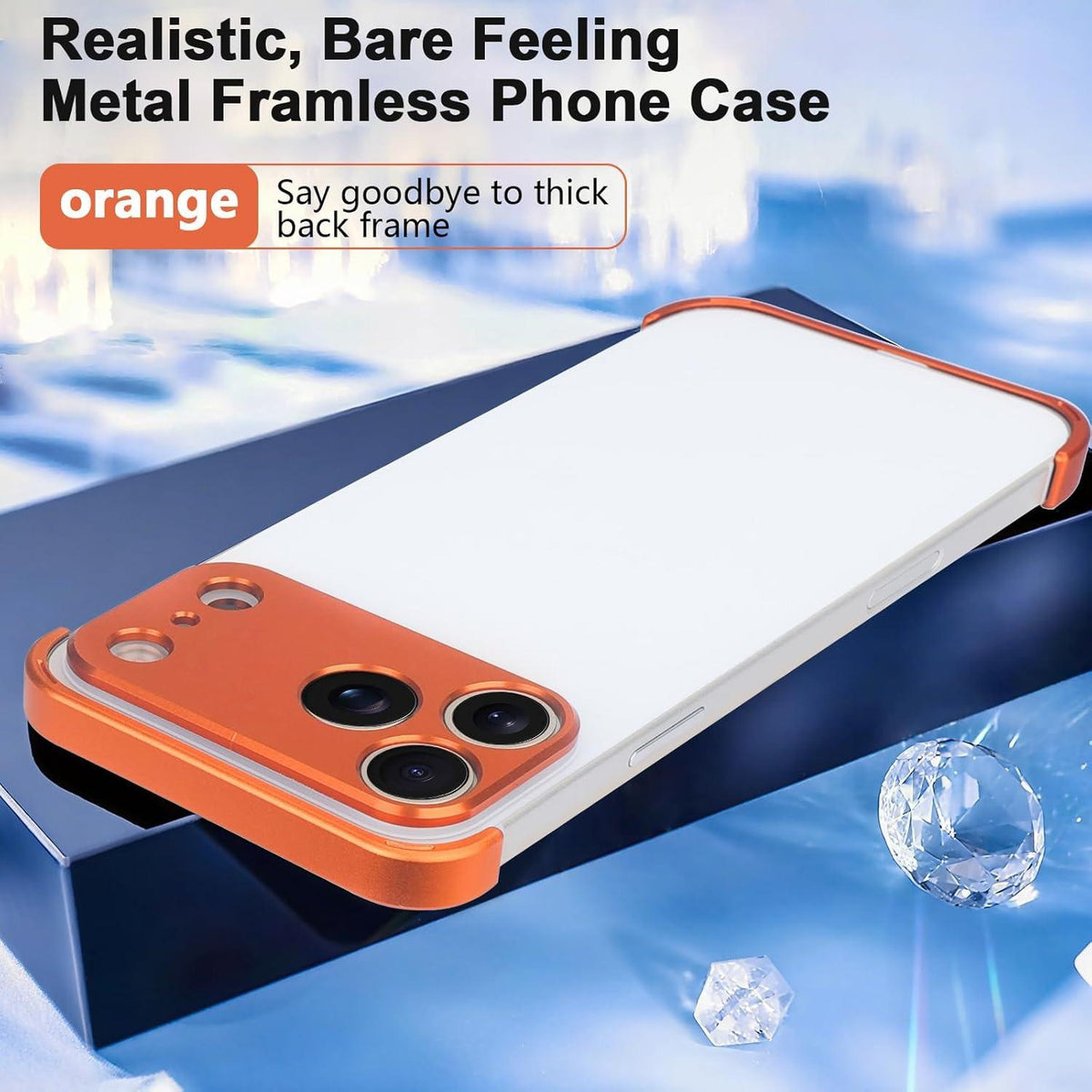 Compatible with iPhone 18 Pro Max Ultra-thin Frameless Titanium Alloy Four Corner Shockproof Phone Case - Orange
