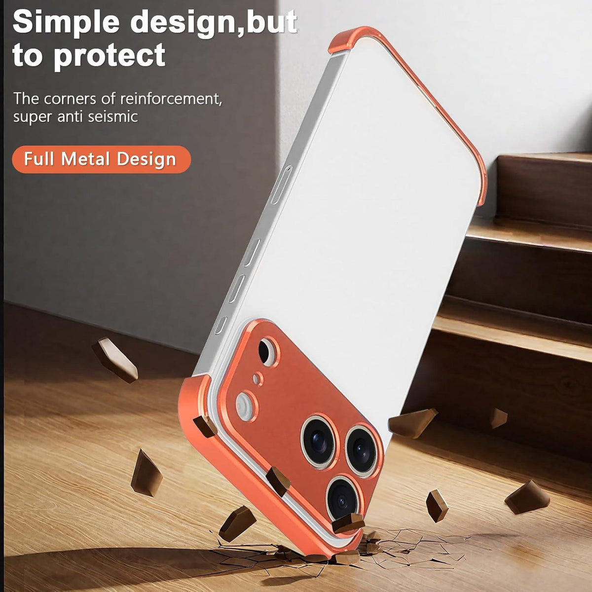 Compatible with iPhone 18 Pro Max Ultra-thin Frameless Titanium Alloy Four Corner Shockproof Phone Case - Orange