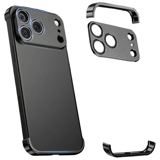 Compatible with iPhone 18 Pro Max Ultra-thin Frameless Titanium Alloy Four Corner Shockproof Phone Case - Black