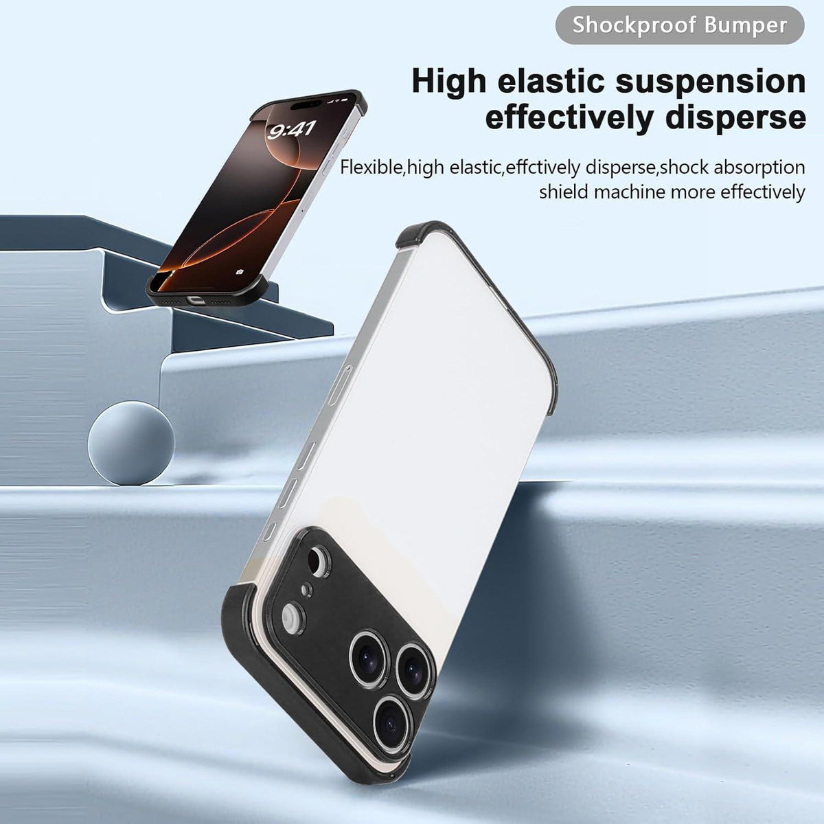 Compatible with iPhone 18 Pro Max Ultra-thin Frameless Titanium Alloy Four Corner Shockproof Phone Case - Black