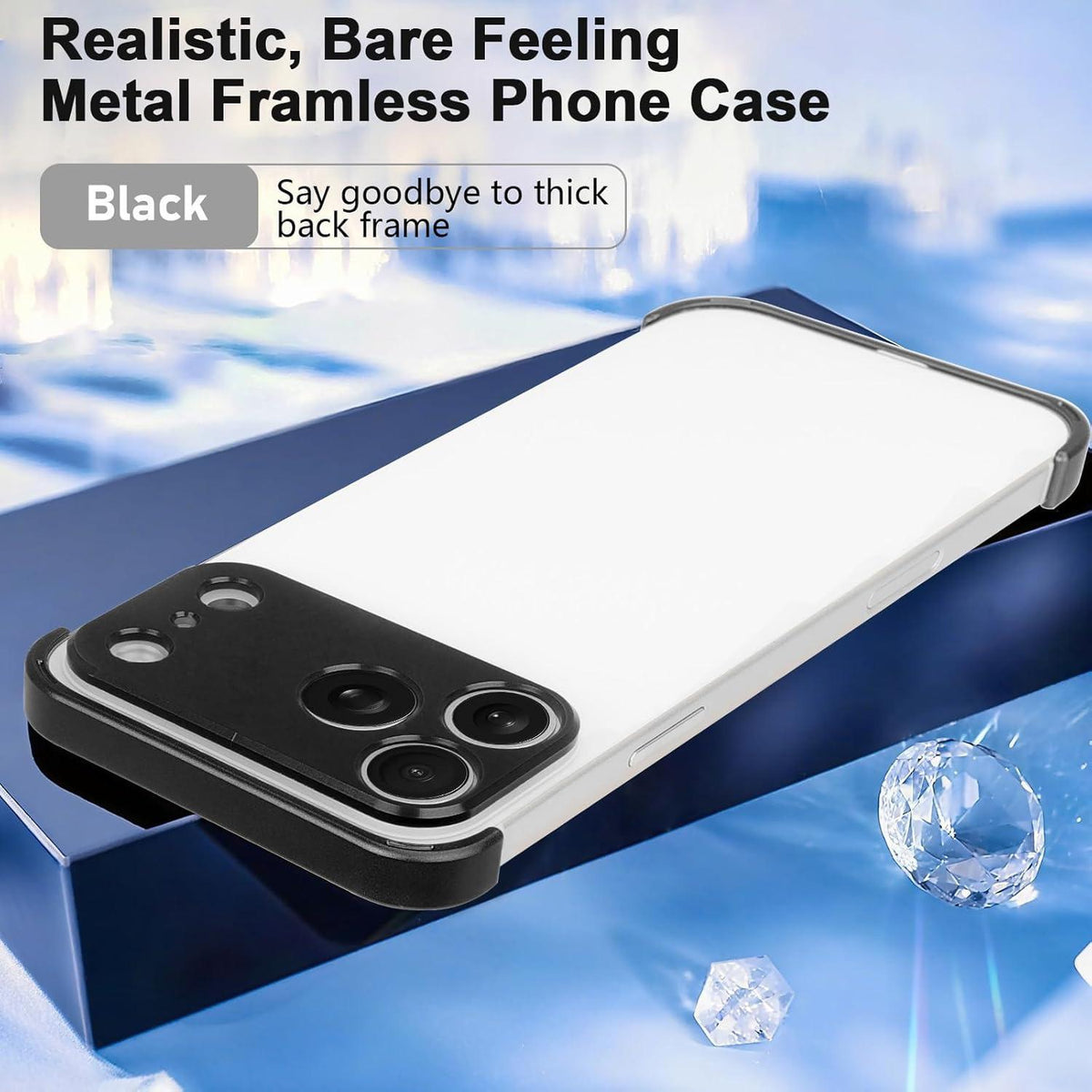 Compatible with iPhone 18 Pro Max Ultra-thin Frameless Titanium Alloy Four Corner Shockproof Phone Case - Black
