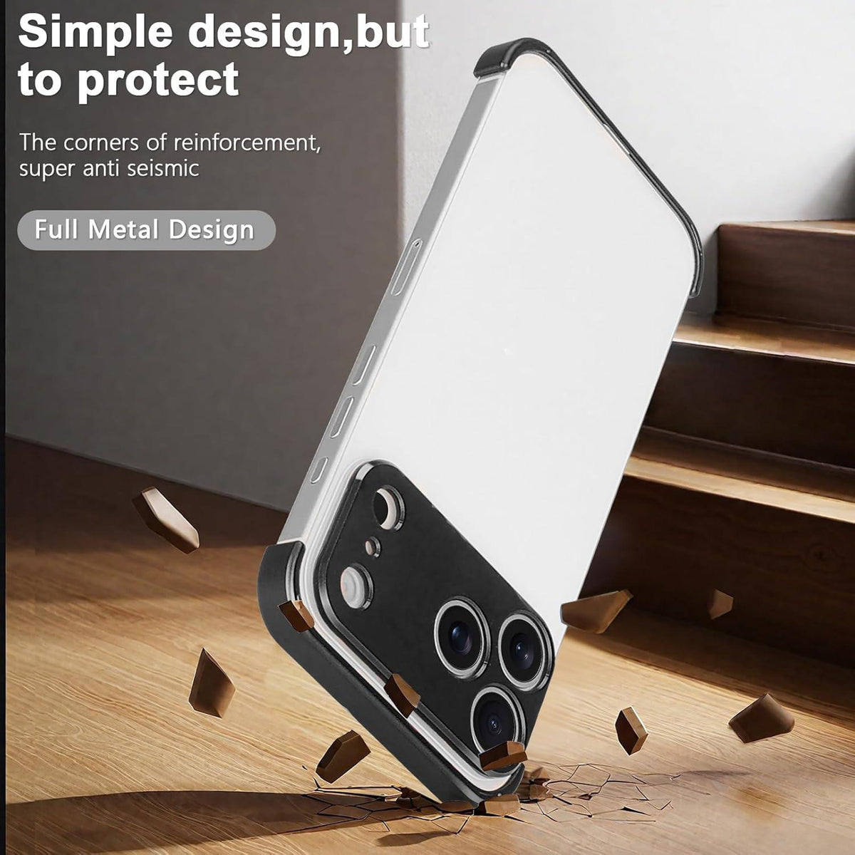 Compatible with iPhone 18 Pro Max Ultra-thin Frameless Titanium Alloy Four Corner Shockproof Phone Case - Black
