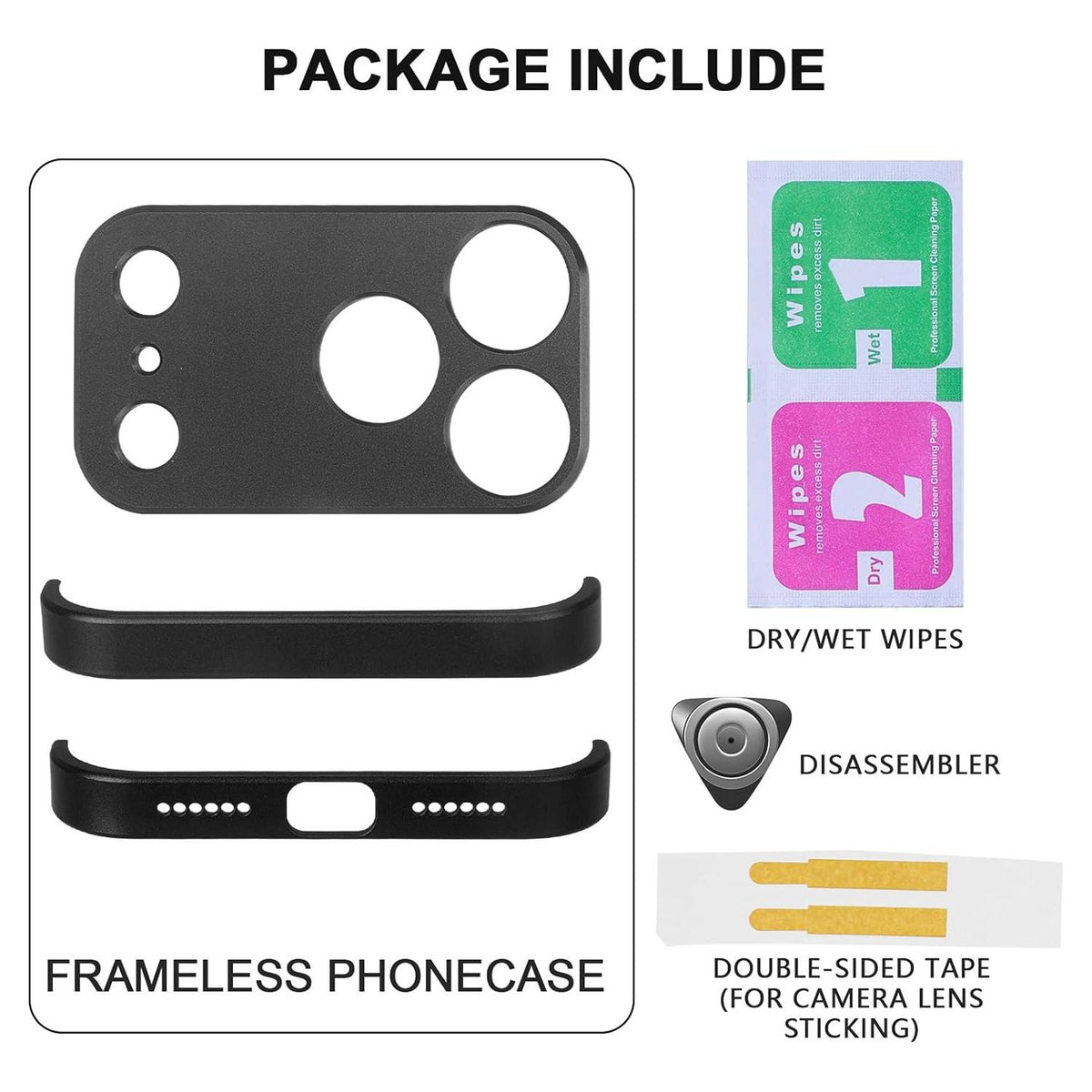 Compatible with iPhone 18 Pro Max Ultra-thin Frameless Titanium Alloy Four Corner Shockproof Phone Case - Black