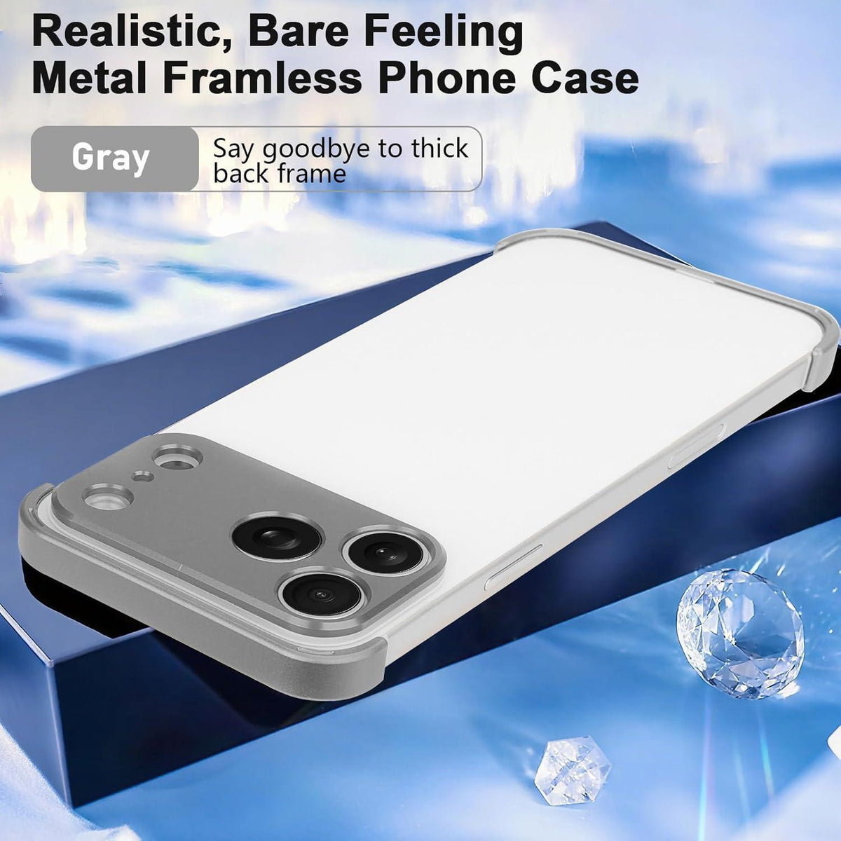 Compatible with iPhone 18 Pro Ultra-thin Frameless Titanium Alloy Four Corner Shockproof Phone Case - Titanium Gray