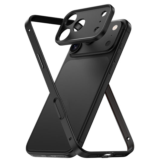 Compatible with iPhone 18 Pro Max Aluminum Alloy Dual-Layer Silicone Edge Thin Cooling Phone Frame Case with Metal Lens Frame - Black