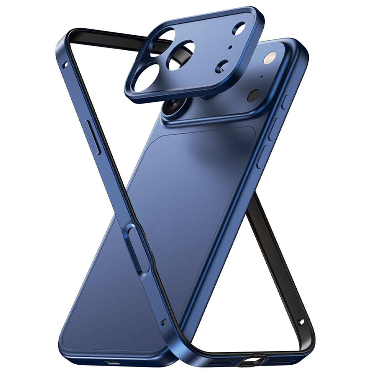 Compatible with iPhone 18 Pro Max Aluminum Alloy Dual-Layer Silicone Edge Thin Cooling Phone Frame Case with Metal Lens Frame - Deep Blue