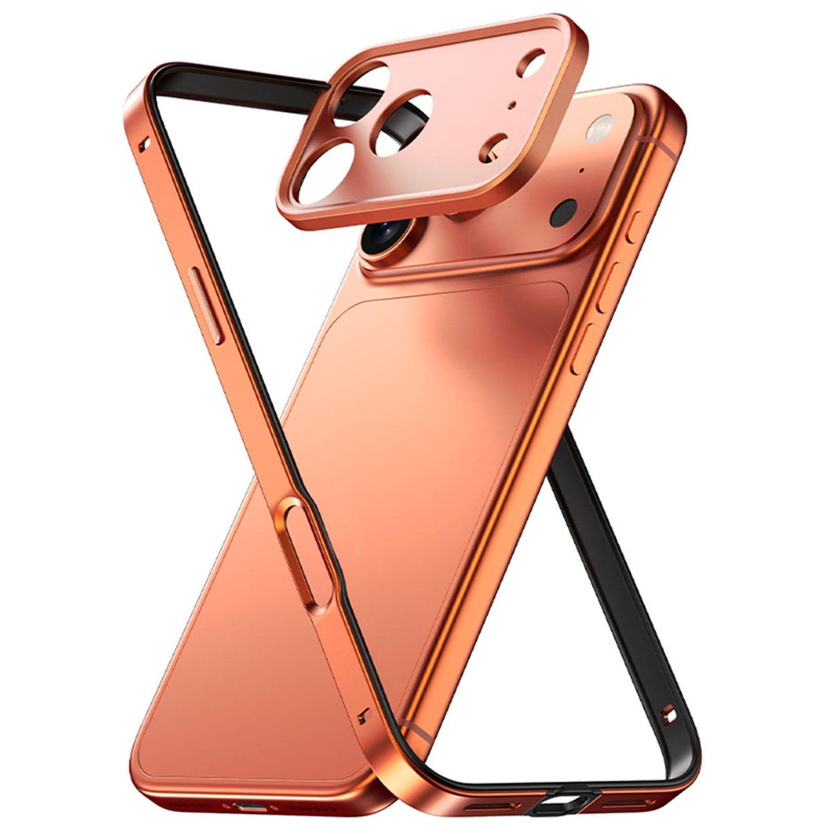 Compatible with iPhone 18 Pro Max Aluminum Alloy Dual-Layer Silicone Edge Thin Cooling Phone Frame Case with Metal Lens Frame - Orange
