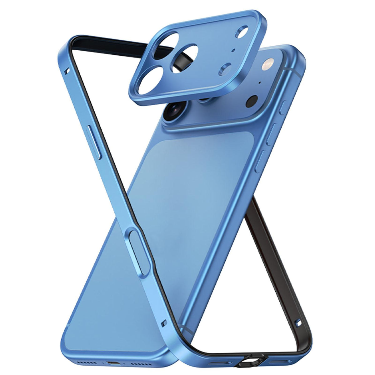 Compatible with iPhone 18 Pro Max Aluminum Alloy Dual-Layer Silicone Edge Thin Cooling Phone Frame Case with Metal Lens Frame - Sky Blue