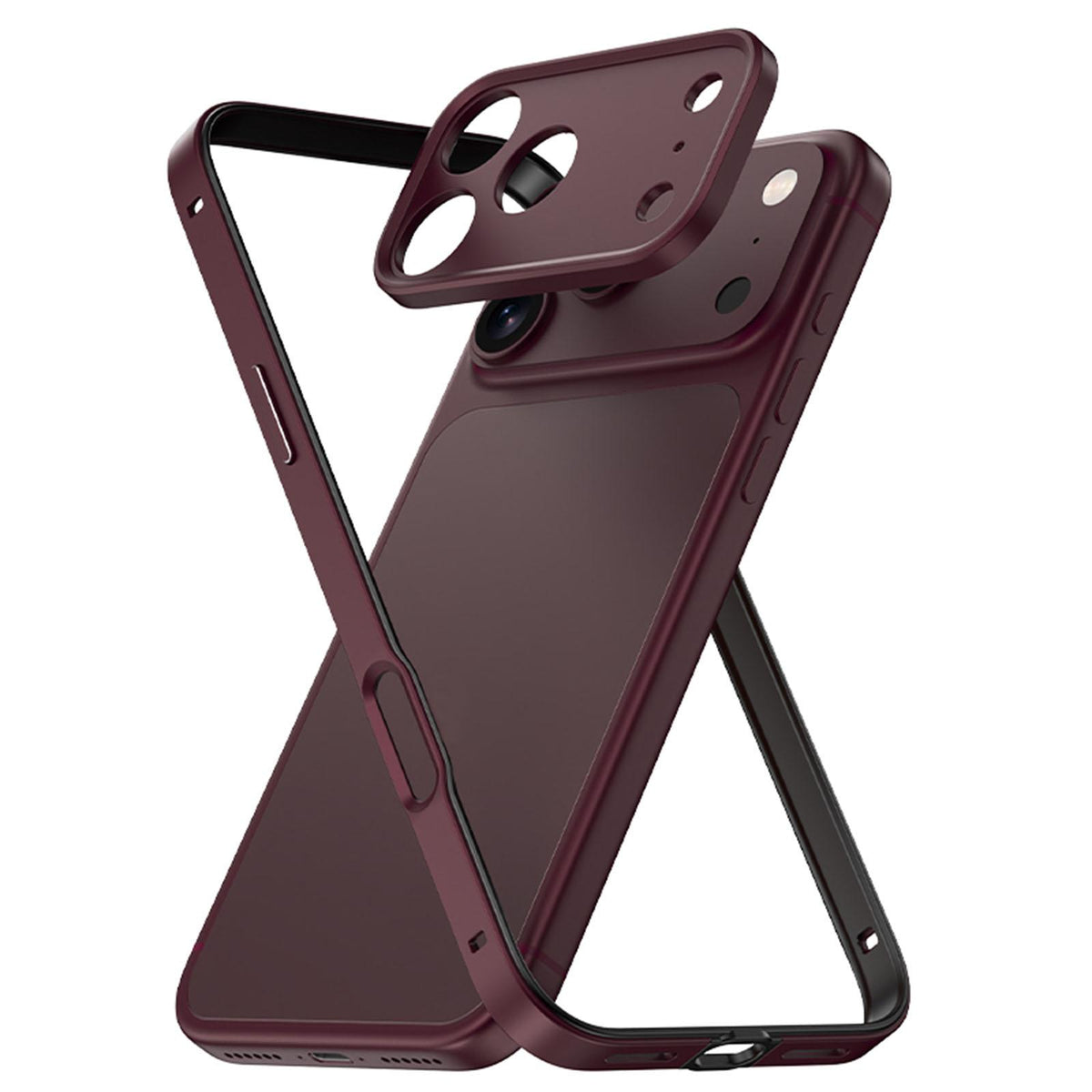 Compatible with iPhone 18 Pro Max Aluminum Alloy Dual-Layer Silicone Edge Thin Cooling Phone Frame Case with Metal Lens Frame - Cherry Red