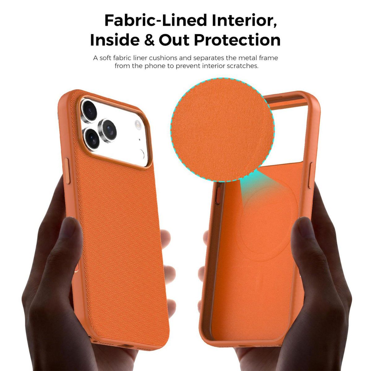 Compatible with iPhone 18 Pro Max Official Tech Fabric Texture Side-Adhesive TPU Magnetic Phone Case with Camera Button - Orange