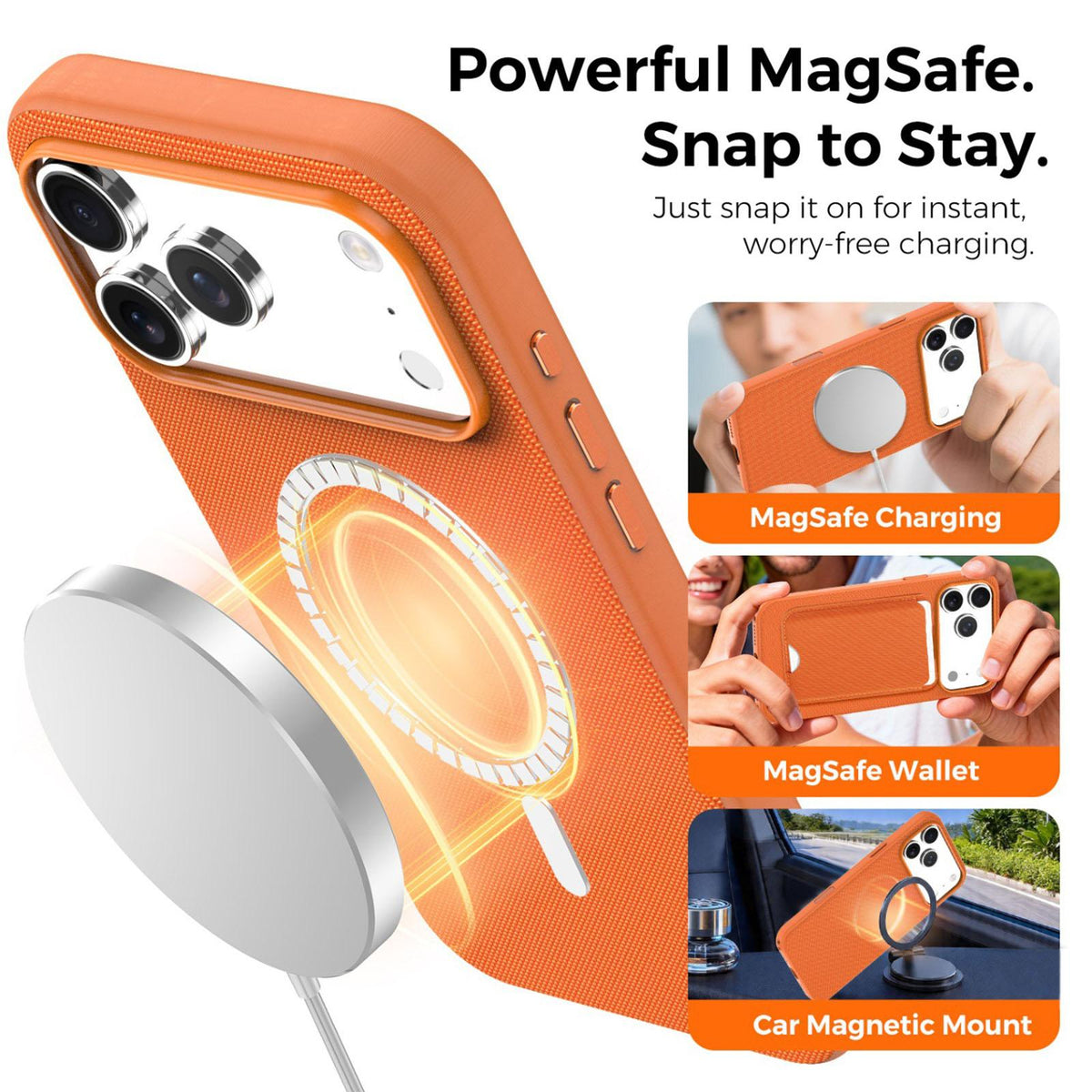 Compatible with iPhone 18 Pro Max Official Tech Fabric Texture Side-Adhesive TPU Magnetic Phone Case with Camera Button - Orange