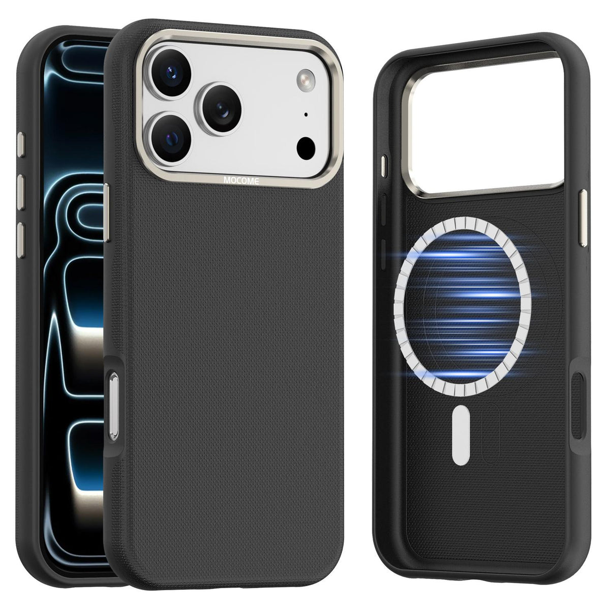 Compatible with iPhone 18 Pro Max Mocome Plain Magnetic Shockproof Phone Case - Black