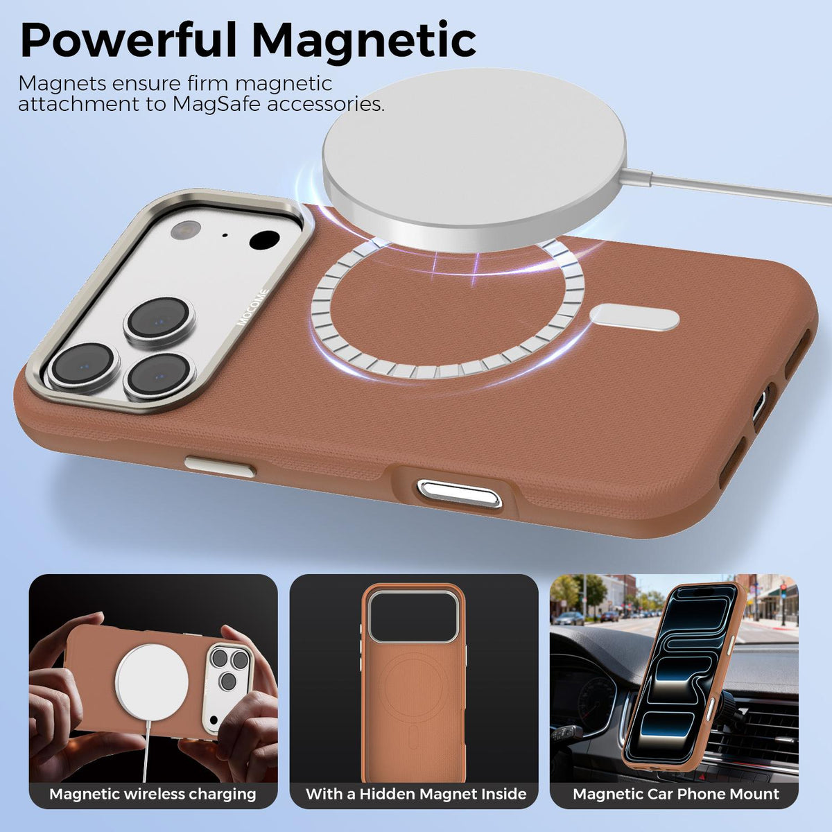 Compatible with iPhone 18 Pro Max Mocome Plain Magnetic Shockproof Phone Case - Brown