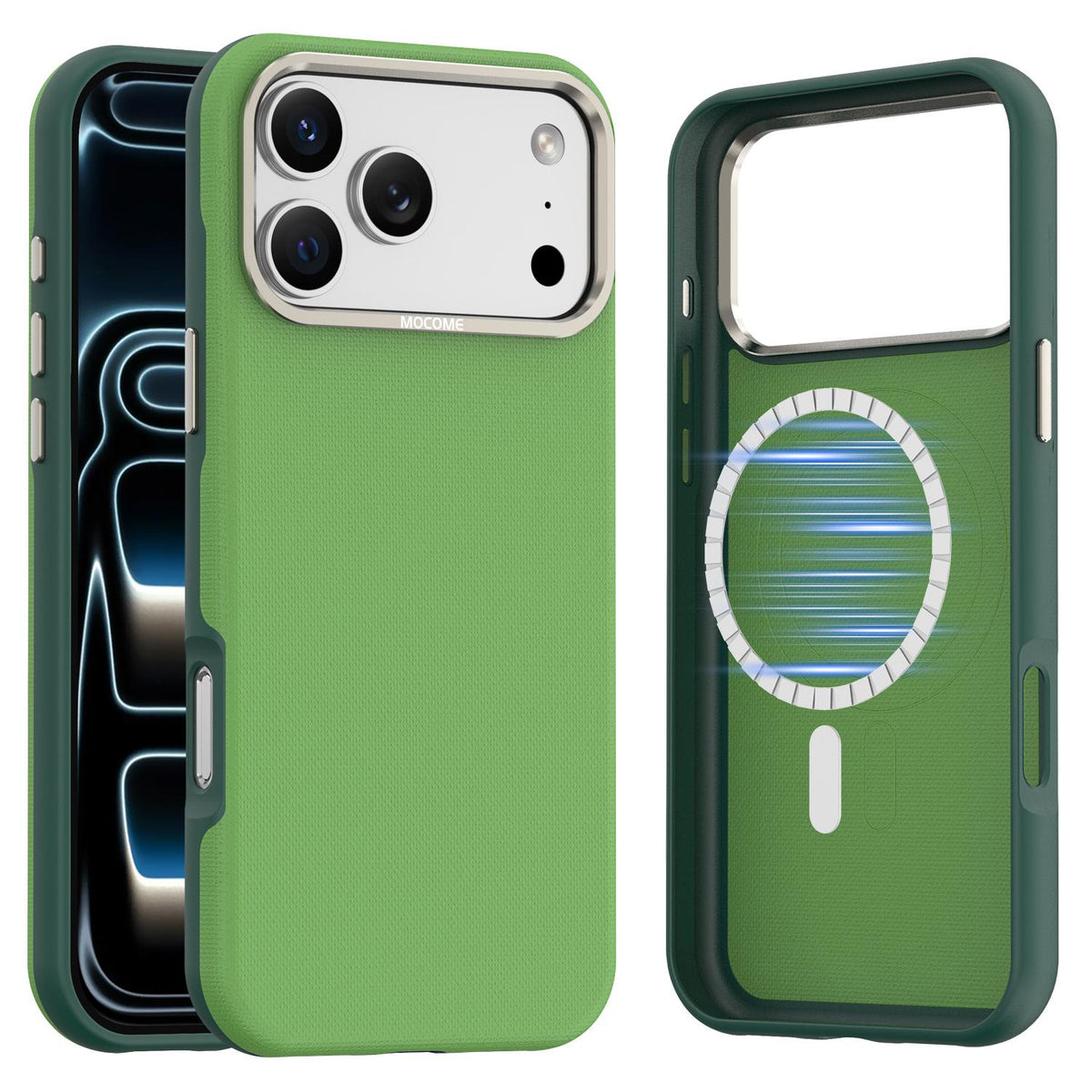 Compatible with iPhone 18 Pro Max Mocome Plain Magnetic Shockproof Phone Case - Green