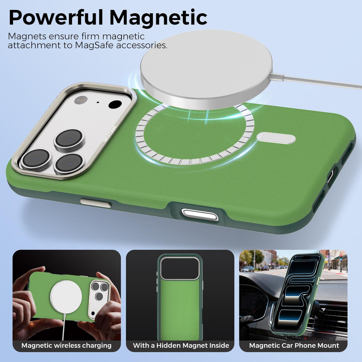 Compatible with iPhone 18 Pro Max Mocome Plain Magnetic Shockproof Phone Case - Green