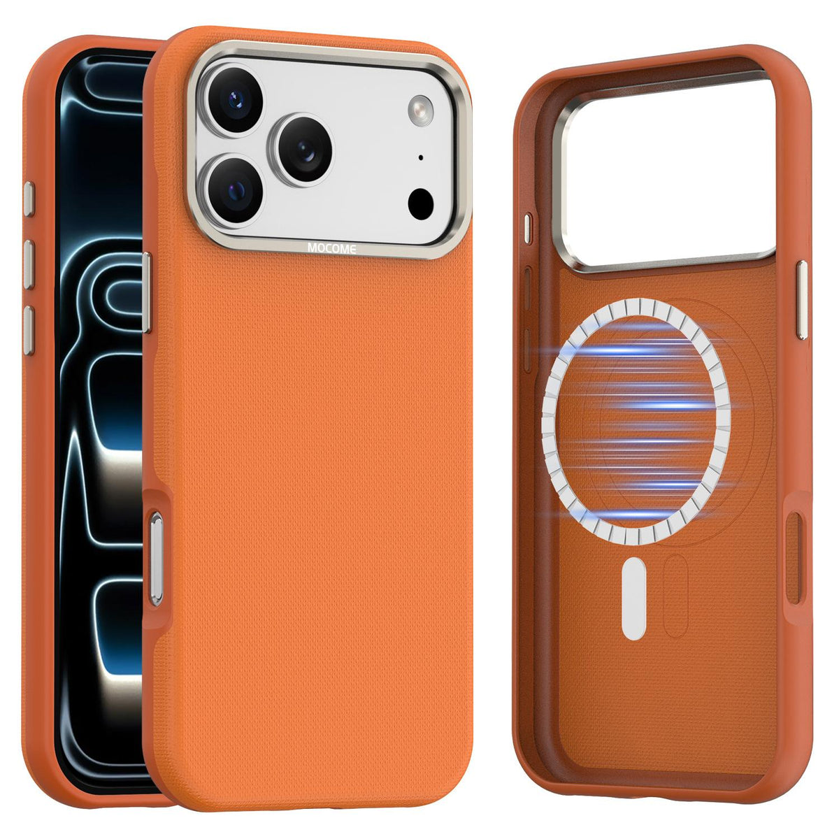 Compatible with iPhone 18 Pro Max Mocome Plain Magnetic Shockproof Phone Case - Orange