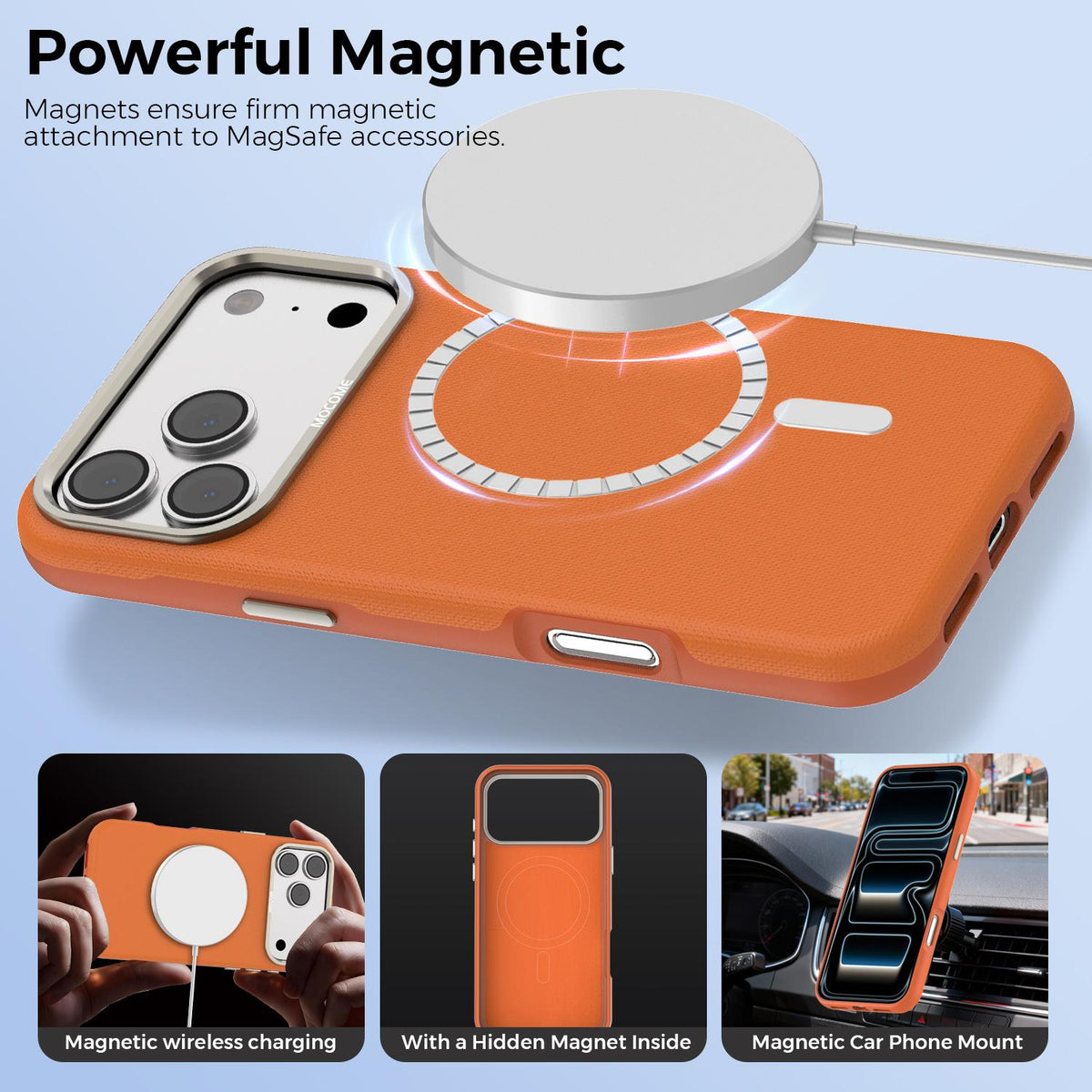Compatible with iPhone 18 Pro Max Mocome Plain Magnetic Shockproof Phone Case - Orange