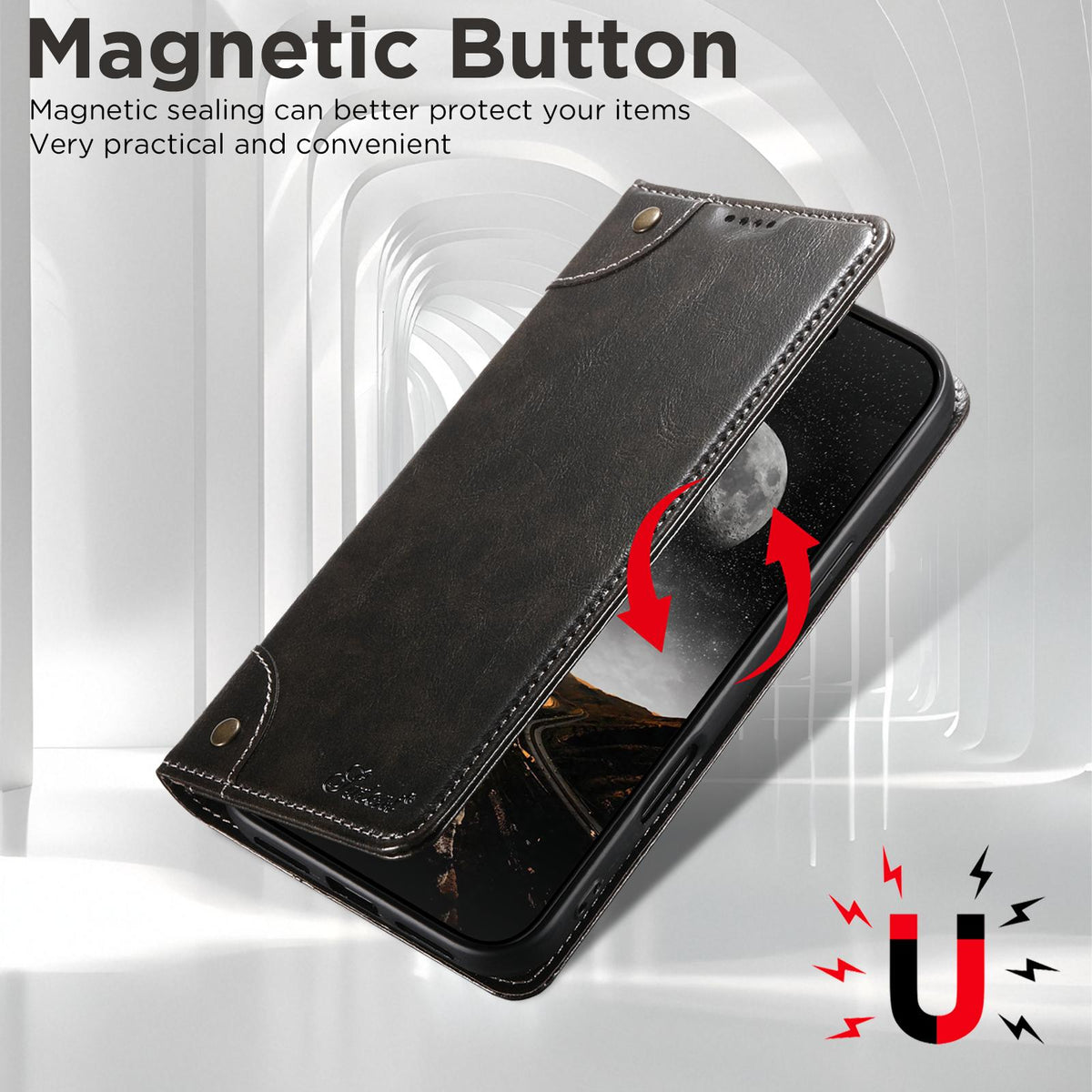 Compatible with iPhone 18 Pro Max Suteni Baroque Calf Texture Buckle Wallet Leather Phone Case - Black