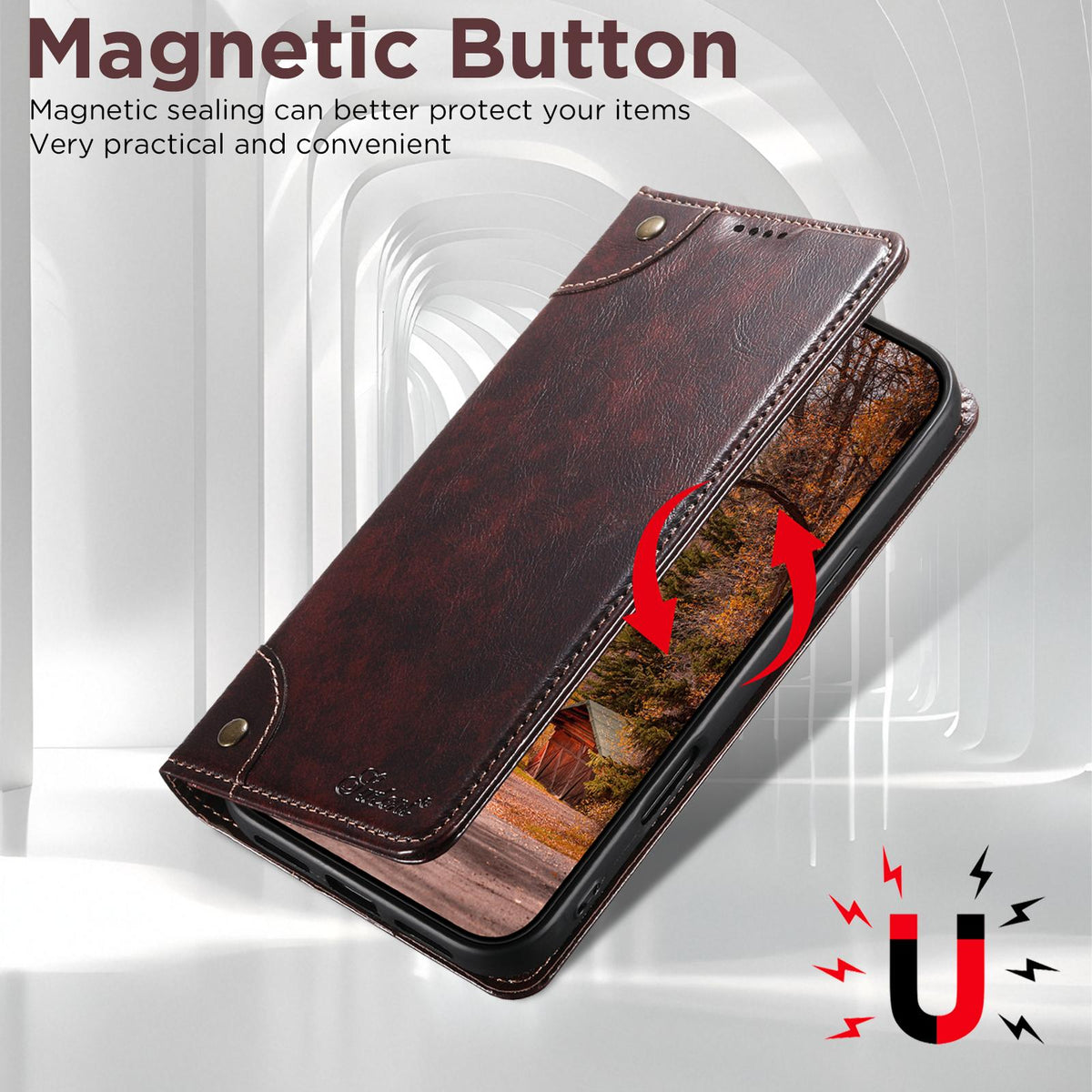 Compatible with iPhone 18 Pro Max Suteni Baroque Calf Texture Buckle Wallet Leather Phone Case - Brown