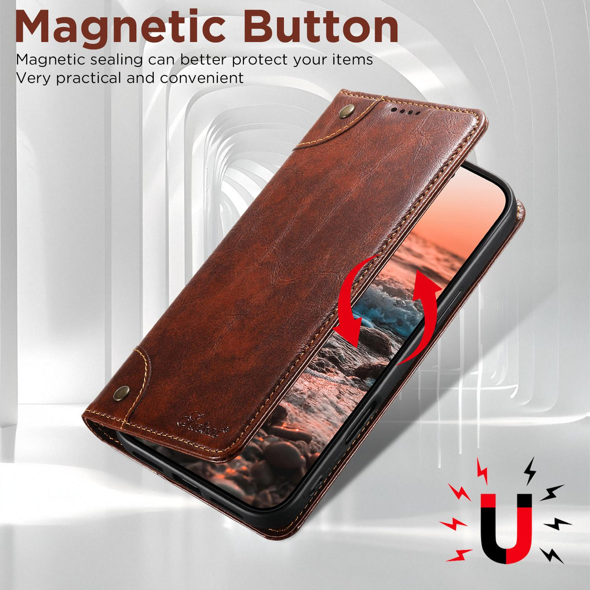 Compatible with iPhone 18 Pro Max Suteni Baroque Calf Texture Buckle Wallet Leather Phone Case - Khaki