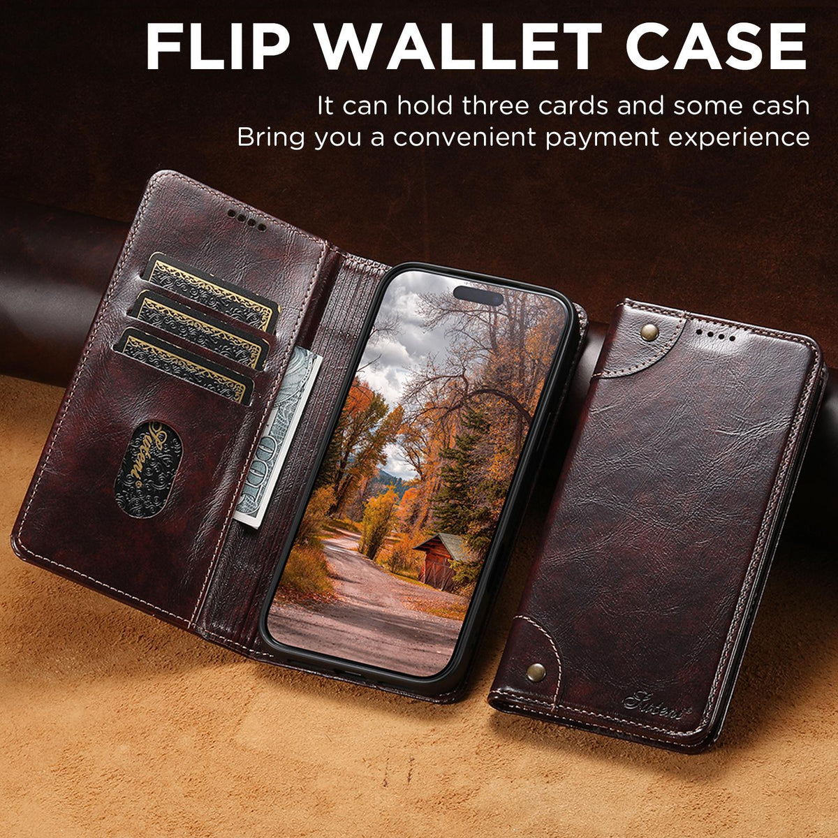 Compatible with iPhone 18 Pro Suteni Baroque Calf Texture Buckle Wallet Leather Phone Case - Brown