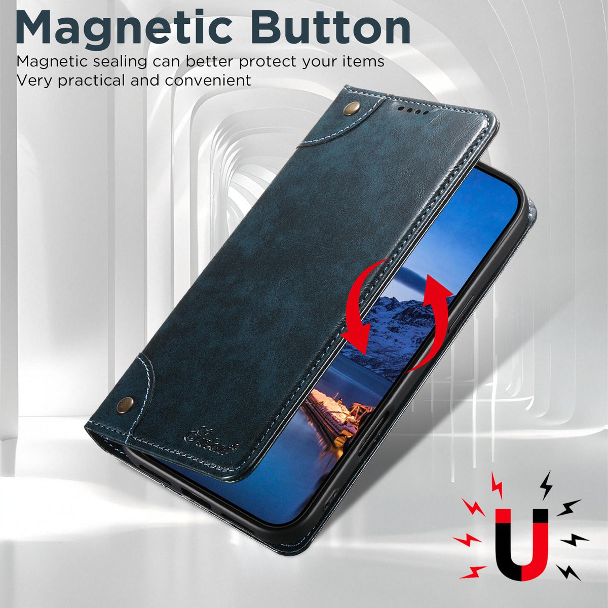 Compatible with iPhone 18 Pro Suteni Baroque Calf Texture Buckle Wallet Leather Phone Case - Blue