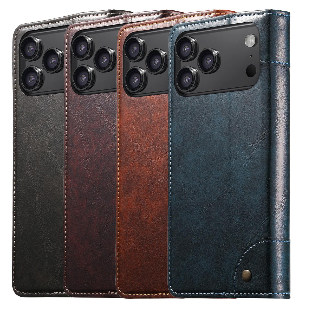 Compatible with iPhone 18 Pro Max Suteni Baroque Calf Texture Buckle Wallet Leather Phone Case - Brown