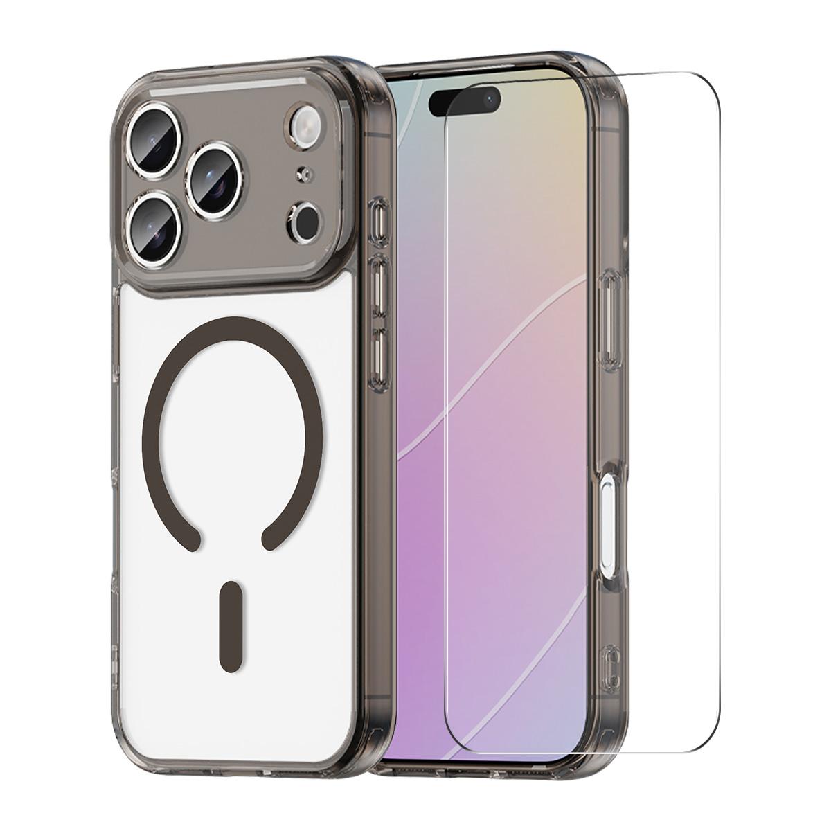 Compatible with iPhone 18 Pro Max ENKAY Hat-Prince Magnetic Matte Translucent Phone Case with Large Arc Film - Black