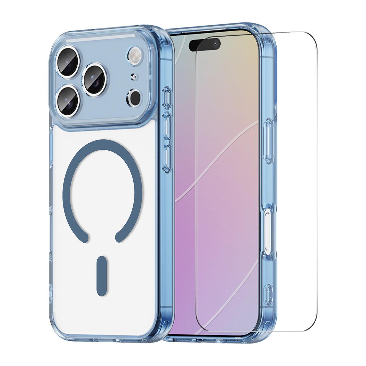 Compatible with iPhone 18 Pro Max ENKAY Hat-Prince Magnetic Matte Translucent Phone Case with Large Arc Film - Blue