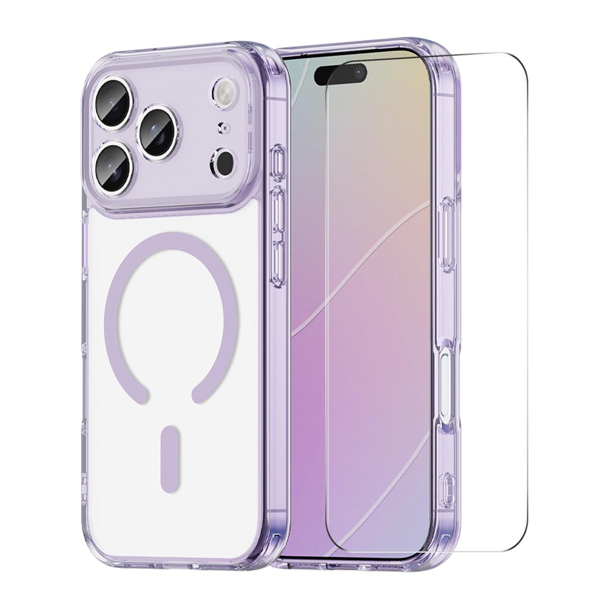 Compatible with iPhone 18 Pro Max ENKAY Hat-Prince Magnetic Matte Translucent Phone Case with Large Arc Film - Purple