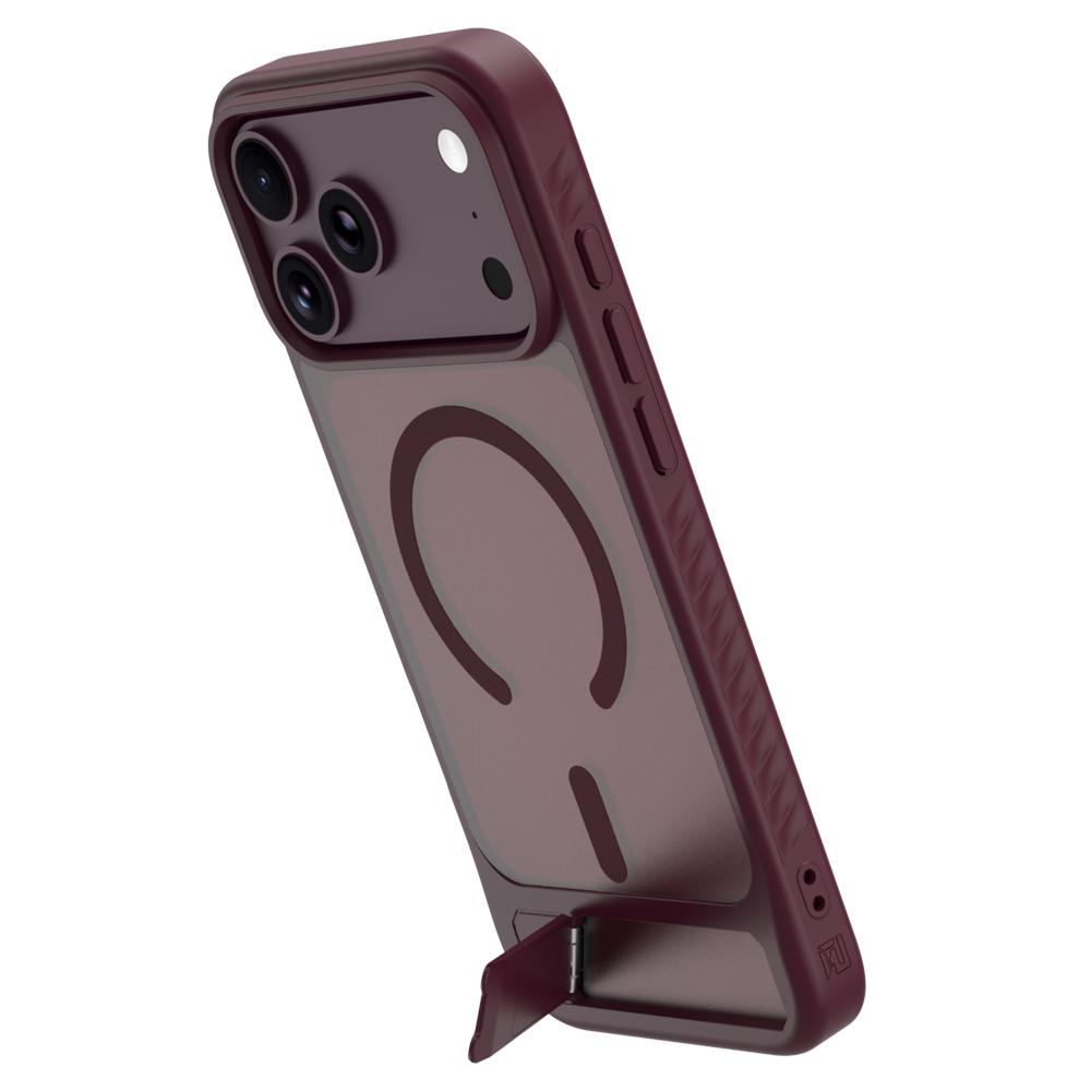 Compatible with iPhone 18 Pro Max & 17 Pro Max LeReach Le-Chic Series Invisible Holder Magnetic Phone Case - Cherry Red