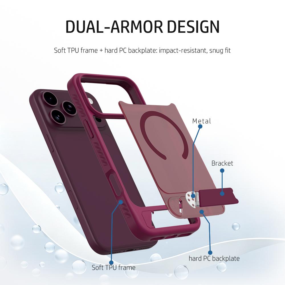 Compatible with iPhone 18 Pro & 17 Pro LeReach Le-Chic Series Invisible Holder Magnetic Phone Case - Grey