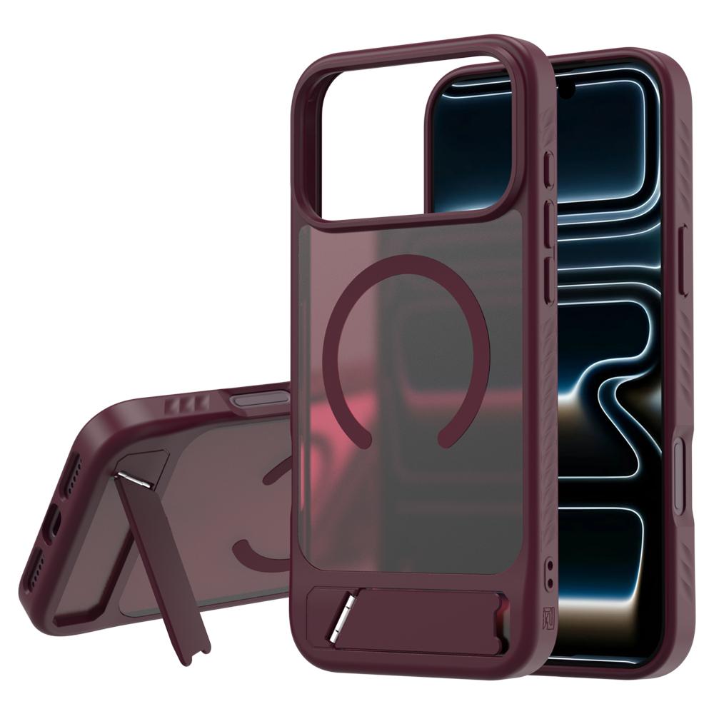 Compatible with iPhone 18 Pro & 17 Pro LeReach Le-Chic Series Invisible Holder Magnetic Phone Case - Cherry Red